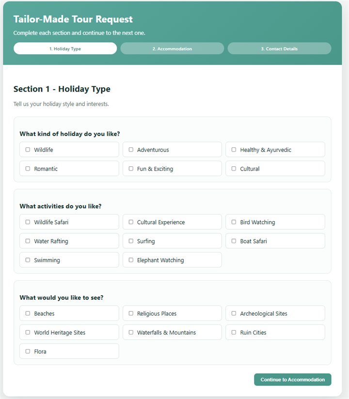 A three-stage tour request form we built.