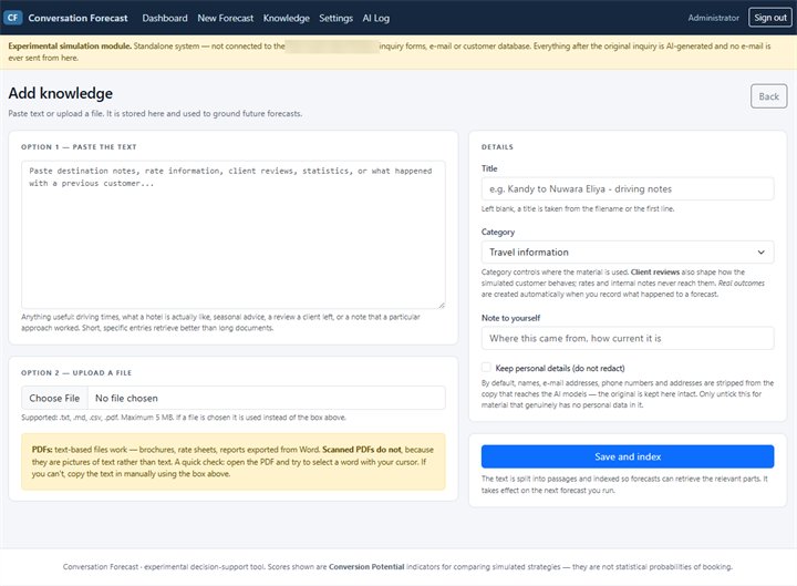 View the knowledge area screen.